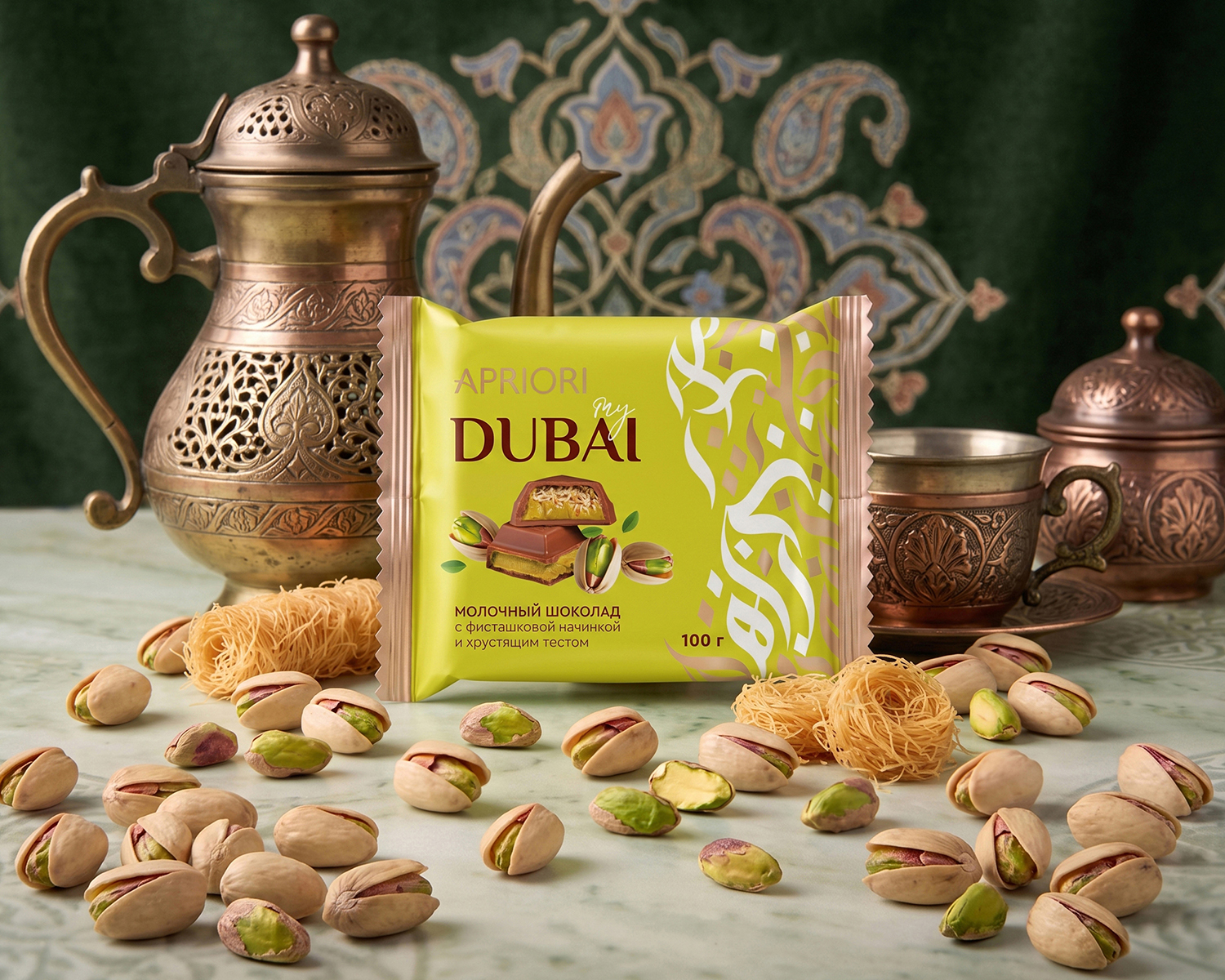                          Молочный шоколад с фисташков.начинкой MyDubai,100г