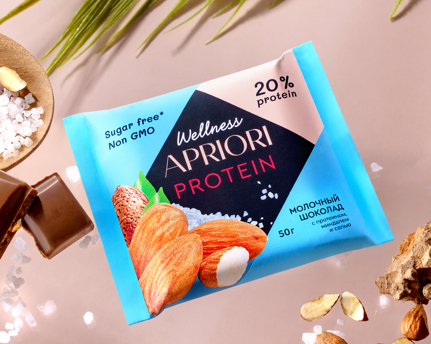                          Бокс из 13 плиток APRIORI Wellness  Шок плитка молочная с протеином, миндалем и солью, 650г