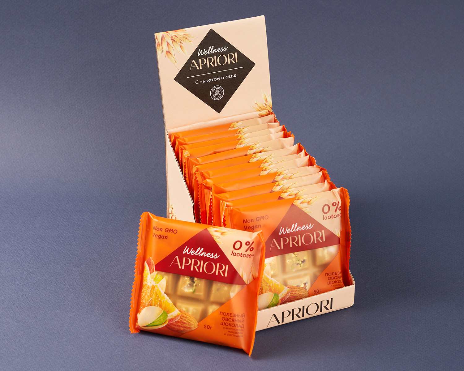                          Бокс из 13 плиток APRIORI Wellness Шок плитка овсяная с апельсином, миндалем и фисташкой, 650г