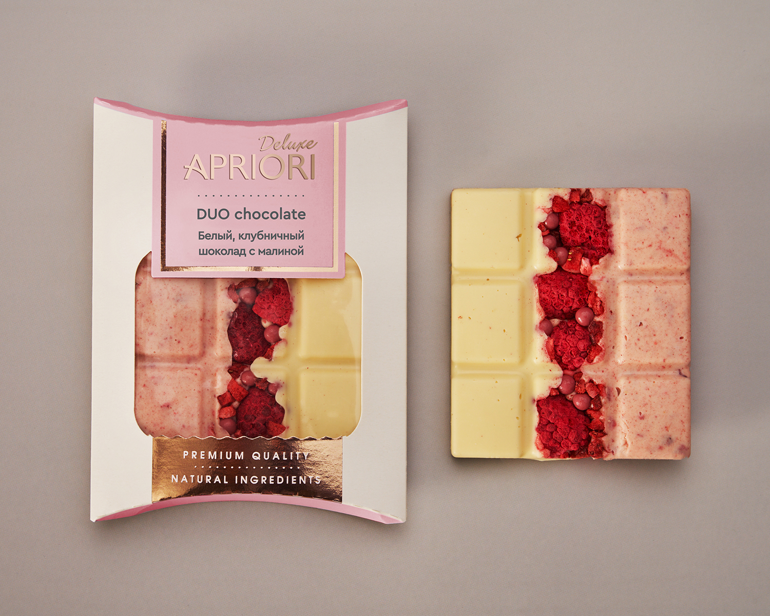                          Белый шоколад с клубникой и малиной (дуо), 50г