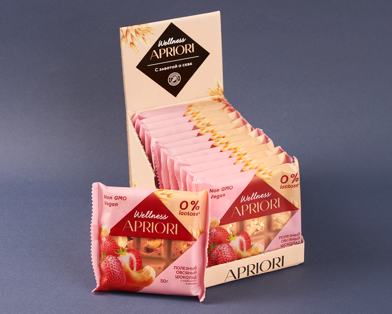                          Бокс из 13 плиток APRIORI Wellness  Шок плитка овсяная с кешью и клубникой, 650г