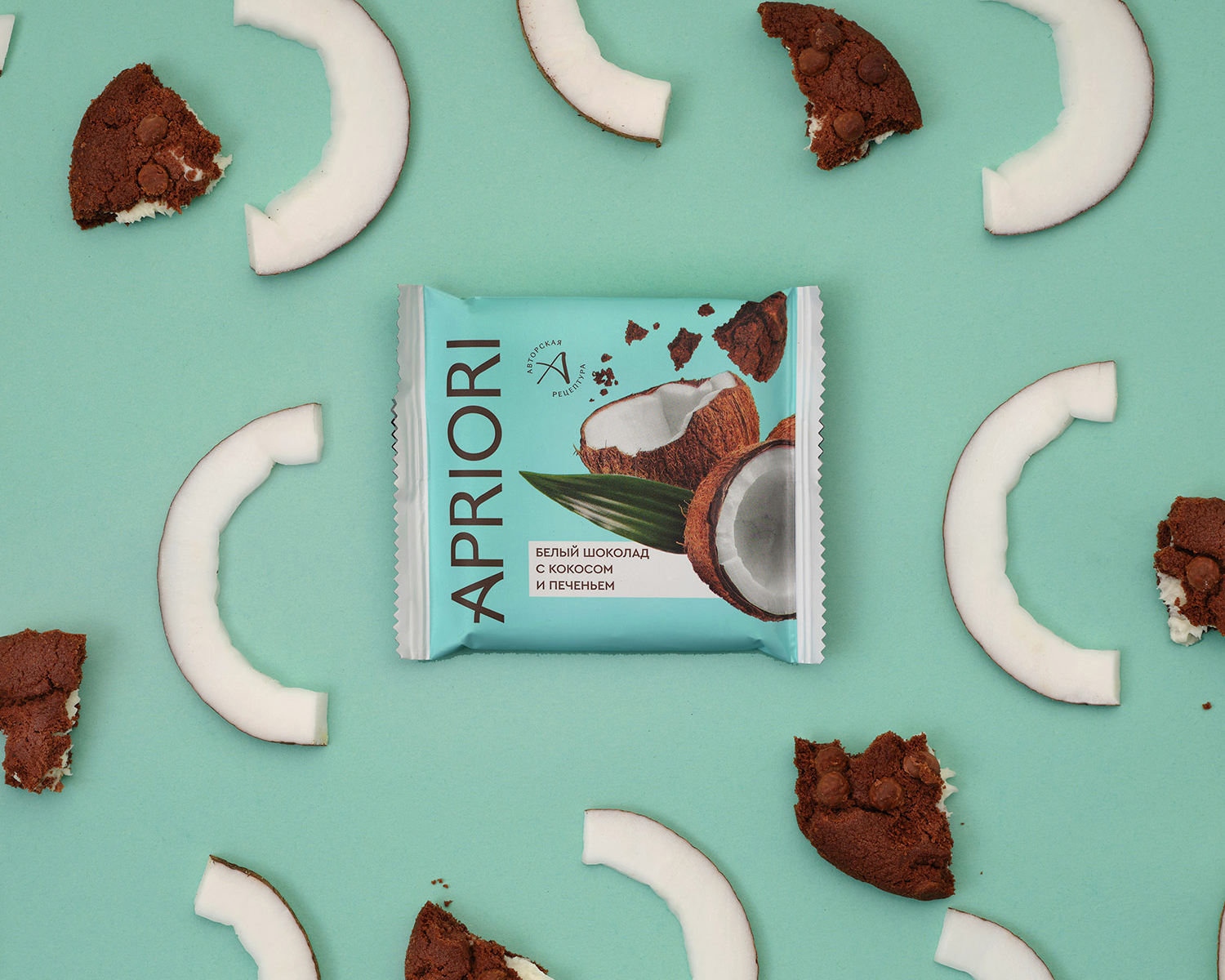                          APRIORI 50г Белый шоколад с кокосом и печеньем