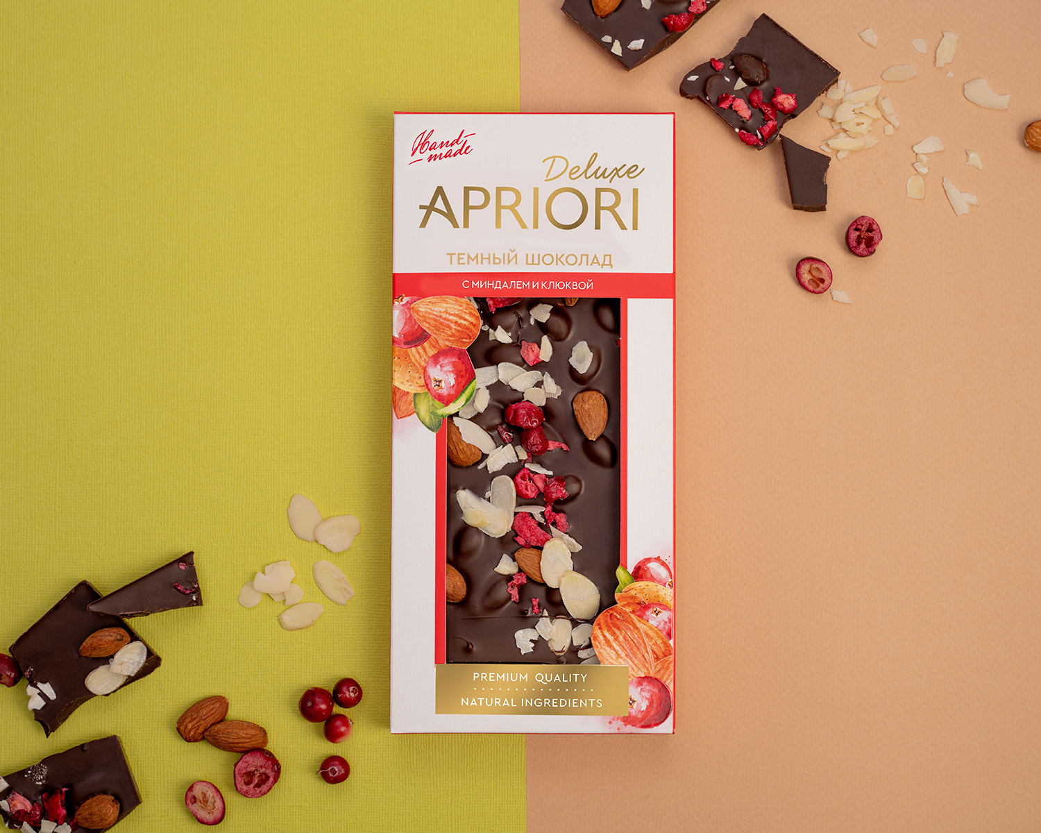                          APRIORI 85г Темный шоколад с миндалем и клюквой