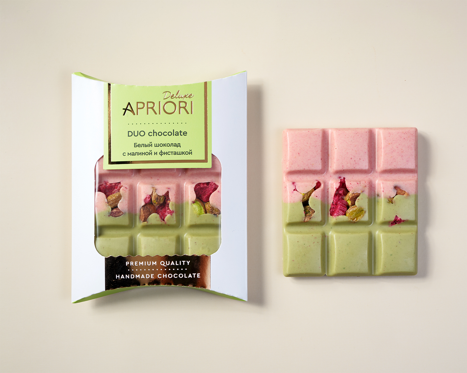                          Белый шоколад с малиной и фисташкой (дуо), 50г