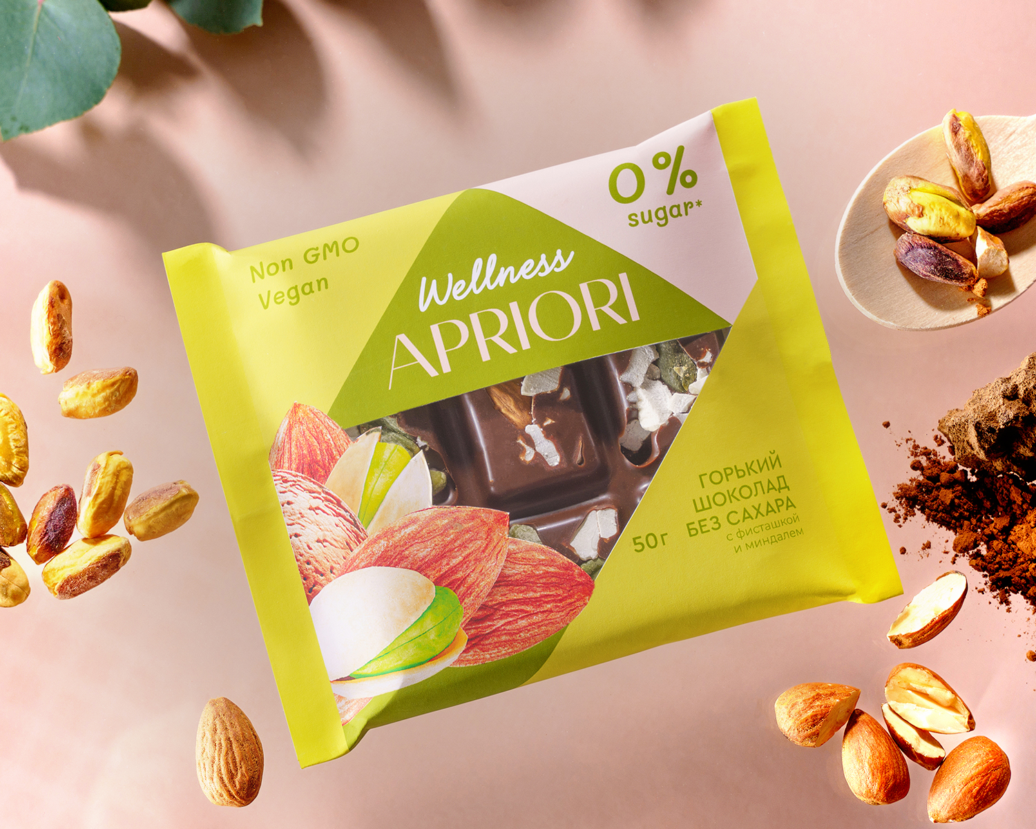                          Бокс из 13 плиток APRIORI Wellness  Шок плитка горькая без сахара с миндалем и фисташкой, 650г